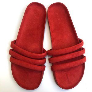 Brand New Faux-Suede Triple-Strap Slide Sandals